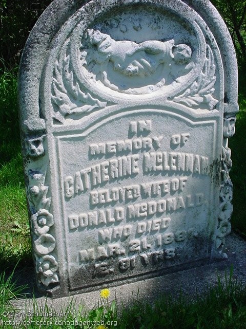 Photo of headstones/Catherine McLennan d1881 hdstn Kintaiil cem Ontario